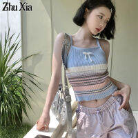 Zhu Xia เสื้อถักโบว์ลายทาง,เสื้อภายในและภายนอกสไตล์ฝรั่งเศสหวานและเผ็ดใหม่ฤดูร้อน