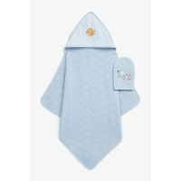 ผ้าเช็ดตัวแบบมีฮู้ดและถุงมือถูกตัวเด็ก Mothercare you, me and the sea cuddle n dry and mitt set UB539