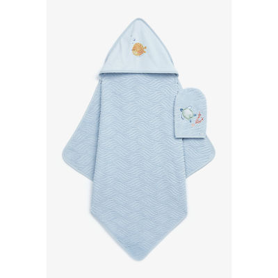 ผ้าเช็ดตัวแบบมีฮู้ดและถุงมือถูกตัวเด็ก Mothercare you, me and the sea cuddle n dry and mitt set UB539