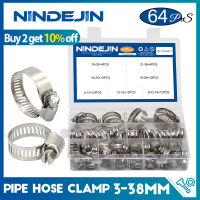 64pcs Hose Clamp Assortment Kit ปรับได้ 8-38 มม. Worm Gear Hose Clip Set แคลมป์ท่อน้ำมันเชื้อเพลิงสำหรับรถยนต์, รถบรรทุกและรถ Suv, ท่อน้ำ-Naeki