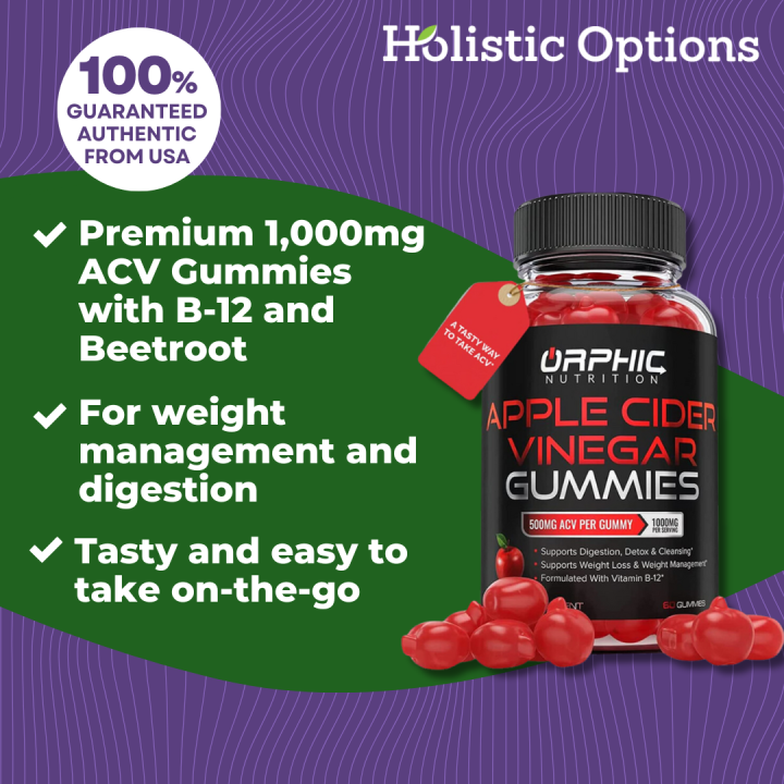 Orphic Nutrition Apple Cider Vinegar ACV Gummies 1000mg With B12 and