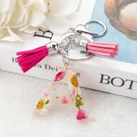 【cw】 1Pc Real Dried Alphabet Keychain Resin Words Chains Car Tassels Pendent Charms Accessory 【hot】 !