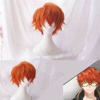 Mystic Messenger 707 Cosplay Wig Short Red Orange Wig for Men Girl Heat Resistant Synthetic Hair Cosplay Costume Wig + Wig Cap