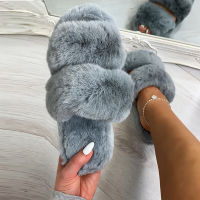 2021 Winter New Women House Slippers Faux Fur Warm Shoes Woman Flats Female Solid Color Open Toe Slides Bedroom Fuzzy Slippers