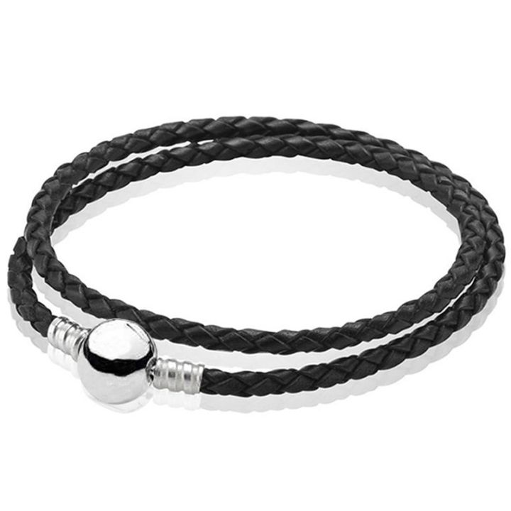 genuine-leather-ball-barrel-love-knot-braided-seashell-clasp-bracelet-bangle-fit-fashion-925-sterling-silver-bead-charm-jewelry
