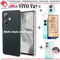 (4 in 1)เคส VIVO Y27 เคสโทรศัพท์ ,  เซรามิกนุ่ม ฟิล์มกระจกนิรภัย Tempered Glass ฟิล์มกระจกกันรอยกล้องหลัง + เลนส์กล้องถ่าย