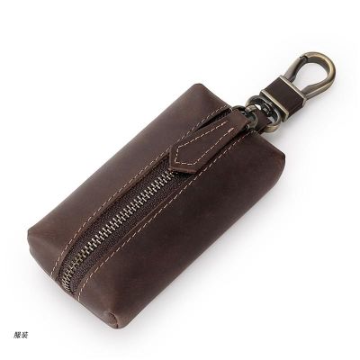 （Layor wallet）กระเป๋าเงินแบบมีซิป,กระเป๋าเงินพร้อมพวงกุญแจสำหรับชุดหูฟังกระเป๋าเหรียญหนังผู้ชายแฟชั่น D0UD
