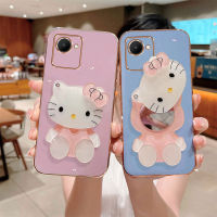 สำหรับ Realme C30s C30 C31 C21 C21Y C25Y C20 C11 2021 Realme 6 Pro Glitter Hello Kitty แต่งหน้ากระจกโทรศัพท์กรณีเคลือบซิลิโคนซิลิโคนกันกระแทกปลอก