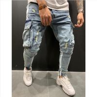 Mens Jeans Denim Pocket Pants Summer Autumn Thin Slim Regular Fit Straight Jeans Elasticity Stretchy Male Blue Black Trousers