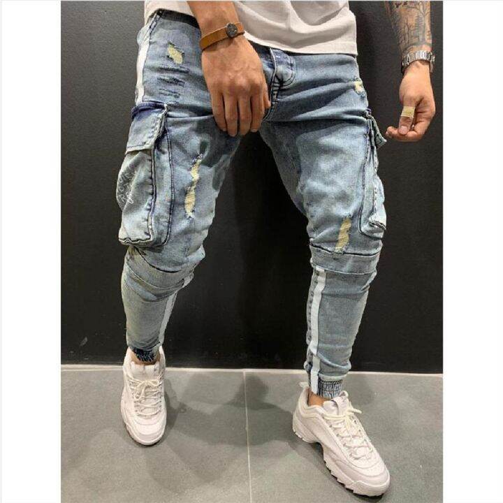 mens-jeans-denim-pocket-pants-summer-autumn-thin-slim-regular-fit-straight-jeans-elasticity-stretchy-male-blue-black-trousersth