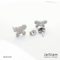 JaiSiamJewelry ต่างหูผีเสื้อเงินแท้ 925 ประดับเพชรcz-WSE-2