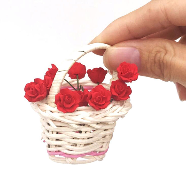 shelleys-โมเดลดอกไม้ของเล่นดอกกุหลาบจำลองสีแดงขนาดเล็กอุปกรณ์เสริมบ้านตุ๊กตา1ชิ้น