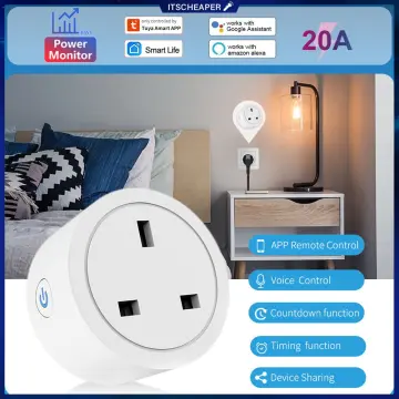 Tuya Wifi 20A UK Smart Plug Mini Power Monitor Socket Remote Vioce App  Control