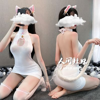Sexy Nightdress Open Chest Hollow Out Chiffon Dress Anime Kitty Cosplay Cat Cosplay Lingerie Maid Temptation Roleplay Costumes