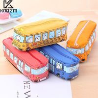 【DT】hot！ Cartoon Bus Pencil Bag Canvas Large Capacity Car Zipper Pen Pencilcase For Student Stationery School Supplies