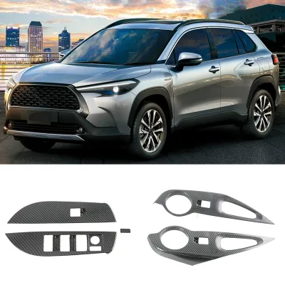 Car ABS Carbon Fiber Window Switch Panel Cover Trim Lift Control Trim for Toyota Corolla Cross 2020 Left-hand Drive
