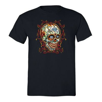 Mens Pinstripes Sugar Skull Day Of Dead Dia De Los Muertos Mexican Rose Tshirt