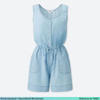 USED Uniqlo - Light Blue Denim Jumpsuit | จั๊มพ์สูทยีนส์ สีฟ้า จั๊มพ์สูทขาสั้น แขนกุด คอยู เอวรูด สีพื้น สายฝอ มือสอง