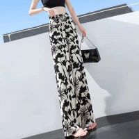 COD DSFGREYTRUYTU Summer Straight Wide-Leg Pants Womens Pants Fashion New High Waist Loose Drooping Black and White Striped Spring and Autumn Leisure Womens Pants