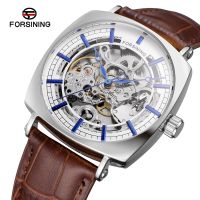 ZZOOI Forsining Top Brand Classic Golden Luxury Skeleton Mechanical Clock Waterproof Black Genuine Leather Mens Wrist Watches Male