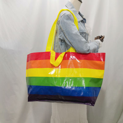 กระเป๋าช้อปปิ้ง กระเป๋าสีรุ้ง กระเป๋า กระเป๋าสะพาย สีรุ้ง กระเป๋าสะพายไหล่ กระเป๋ากันน้ำ Rainbow LGBT Pride Stripe Shopping Storage Shoulder Bag