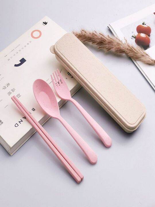 travel-friendly-wheat-straw-portable-cutlery-set-spoon-fork-and-chopsticks-with-nordic-aroma-flatware-sets