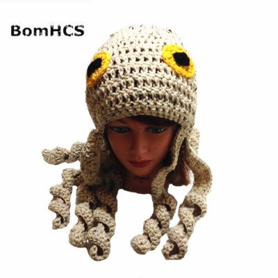 BomHCS Funny Octopus Earmuff Beanie Halloween Party Gift Pirate Hat 100 Handmade Knitted Winter Thick Cap