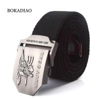 (ETX)BOKADIAO Men&amp;Women Military Canvas belt vintage NAVY SEAL Metal buckle luxury jeans belt Army tactical belts for Men strap male