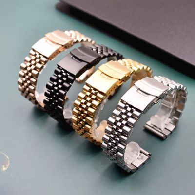 ❀❀ Fashionable 304 stainless steel solid watch strap five-bead bull ring belt buckle 20 22 mm medium gloss edge sand