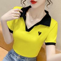 COD DSFDGDFFGHH Summer short sleeved T-shirt Womens fashion polo shirt chic V-neck fashion casual sports T-shirt Versatile large top