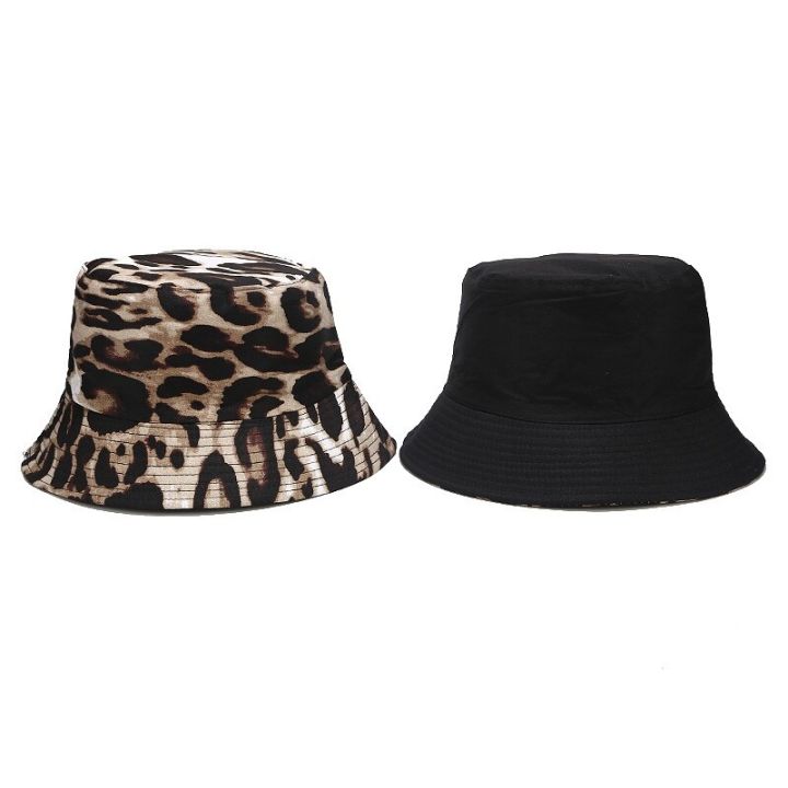 หมวกบักเก็ตผ้าฝ้ายพิมพ์ลายเสือดาวเทรนด์หมวก-hunting-ผู้หญิงอ่างกันแดดพับได้สำหรับผู้ชาย