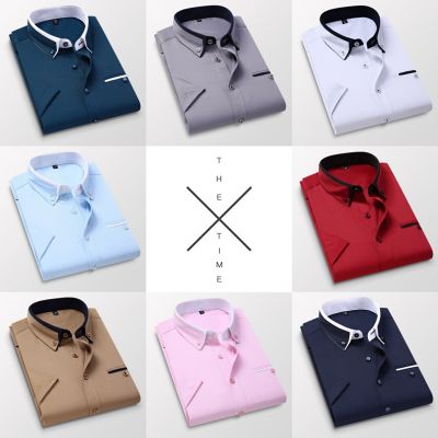 CODTheresa Finger Men Shirt Short Sleeve Casual Business Plain Fashion M-5XL Shirts - 8 Colors