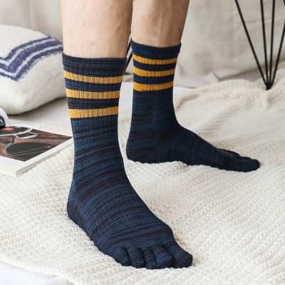 Veridical 5 PairsLot Large Size Five Finger Socks Man Cotton Colorful Striped Business Compression Dress Long Socks With Toes