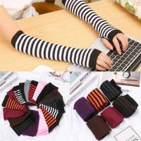 Women Girls Long Sleeve Arm Cover Cotton Fingerless Long Glove Knitted Gloves Wristband Elbow Mitten