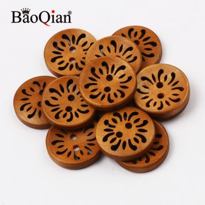 20pcs Natural Wooden Buttons 23mm Circular Hollow Pattern Clothing Decoration Crafts Diy Home Sewing And Scrapping Accessories