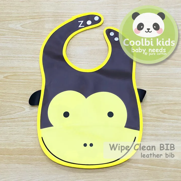 Coolbi Kids Leather Bib baby bib Fun Zoo Button Lock Bib waterproof bib