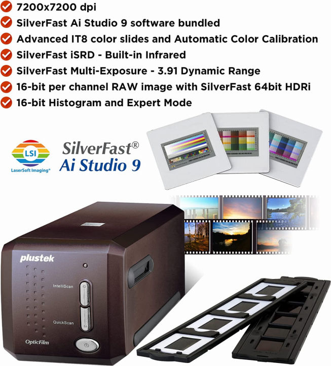 plustek-opticfilm-8300i-ai-film-scanner-converts-35mm-film-amp-slide-into-digital-bundle-silverfast-ai-studio-9-quickscan-plus-include-advanced-it8-calibration-target-3-slide