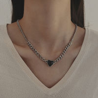 Delysia King Exaggerated personality thick chain necklace punk Necklace creative metal black peach heart clavicle chain