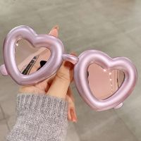 【lz】﹍❦✟  Óculos polarizados femininos em forma de coração óculos com espelho rosa grande para festa moda amor fofo novo UV400