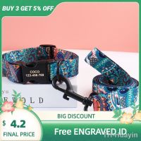 【hot】✐┅✉  Personalized Ethnic Collar Printed Dog Leash Set Adjustable Engraved ID for Small Medium Large