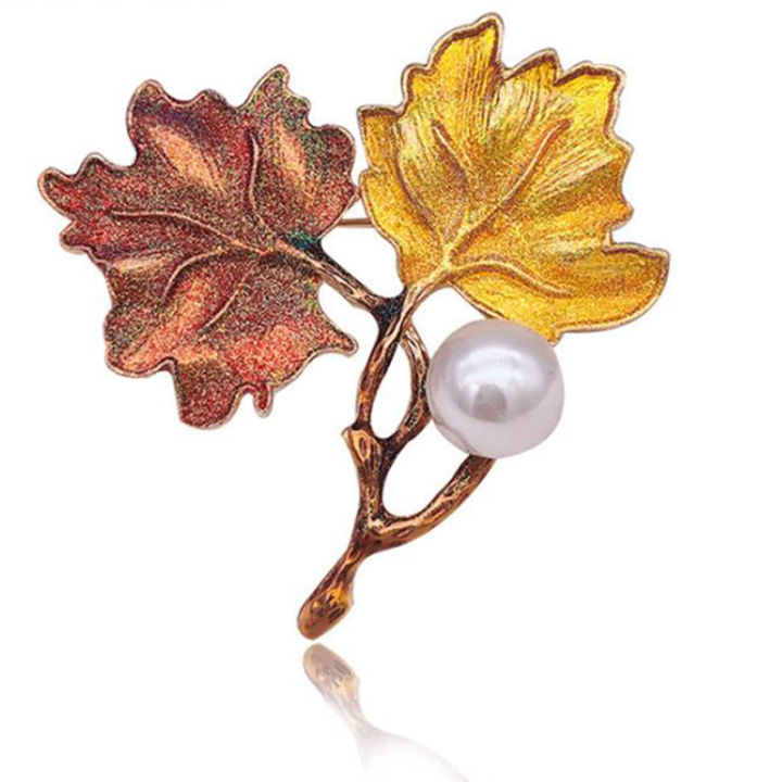 shiqinbaihuo-vintage-maple-leaf-pearl-เข็มกลัด-corsage-pin-อุปกรณ์เสริมเครื่องประดับของขวัญ
