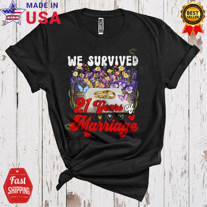 we-survived-21-years-of-marriage-21th-wedding-anniversary-couple-family-tshirt