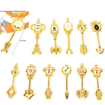 Salom·Idea Cosplay Fairy Tail Keys Set of 21 Golden Zodiac Keys and Keyring, Blade Lucy Natsu Dragneel Heart Keychain Pendant