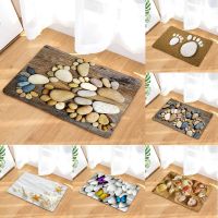 【YF】 Bathroom Non-slip Mat Funny Beach Pebbles Feet  3D Printed Bath Floor Carpet Flannel Toilet Rug Doormat 45x75CM and 40x60CM