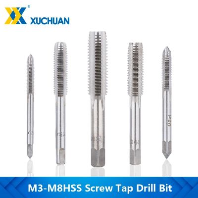 HSS Screw Tap Set M3 M4 M5 M6 M8 Metric Tap Drill Bit Straight Flute Machine Thread Tap Drill Hand Tools 5pcs