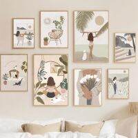 ☍▩◄ Print Wall Art ภาพวาดผ้าใบห้องนั่งเล่นภาพโมเดิร์นและ Tropical Beach Surf สาวแมวสุนัข Boho Nordic โปสเตอร์ปรับแต่งได้