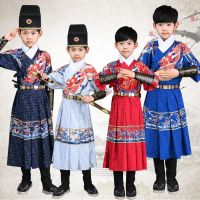 【CW】 Boys Traditional Han Dynasty Stage Performance Party Clothing Kids Chinese Ancient Costume Folk Dance Boys Print Hanfu Costume