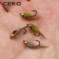 ICERIO 6PCS #14 Olive Grey Brass Bead Hares Ear Nymph Trout Fishing Wet Fly Artifical Lure BaitLures Baits