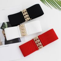 Lebar elastis sabuk warna Solid sabuk korset gesper logam wanita Fashion ikat pinggang elastis lingkar pinggang ikat pinggang wanita