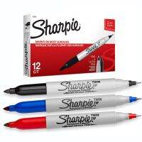 Sharpie ปากกาเคมี ปากกา Permanent ชาร์ปี้ 2 หัว 0.3mm &amp; 1.0mm (กล่องละ 12 ด้าม)